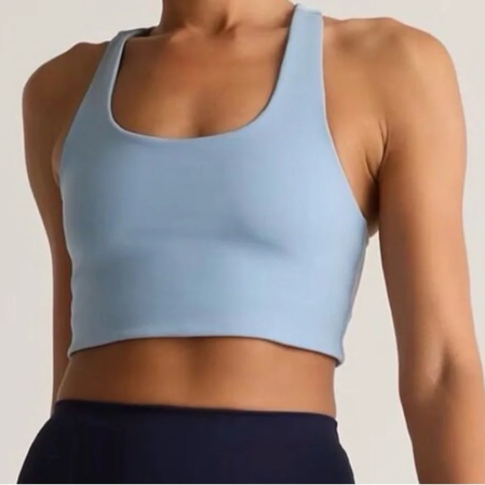 NWT Quince Ultra-Form Scoop Neck Longline Bra in Spa Blue Sz S - Picture 1 of 6